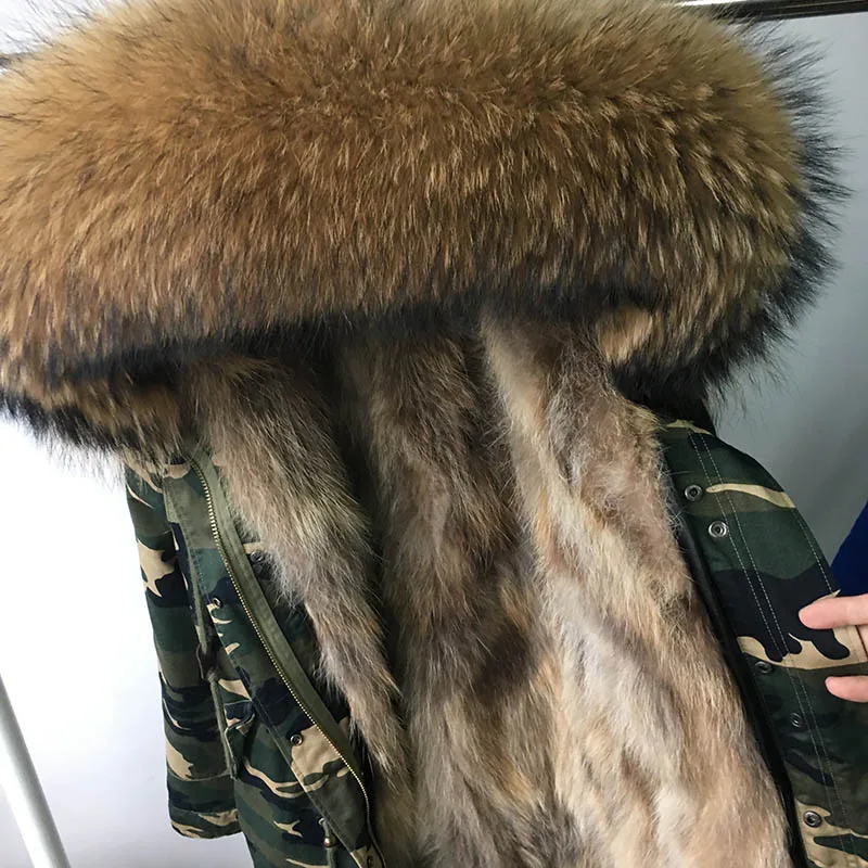 XD3-22 Женские парки с натуральным мехом, зимняя парка с воротником из меха енота, куртка с подкладкой из лисьего меха - Цвет: XD3-22