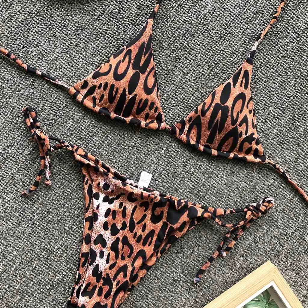 Модные женские леопардовые бикини пуш-ап Мягкие Купальники купальные комплекты бандажный купальник стринги короткие микро стринги пляжная одежда