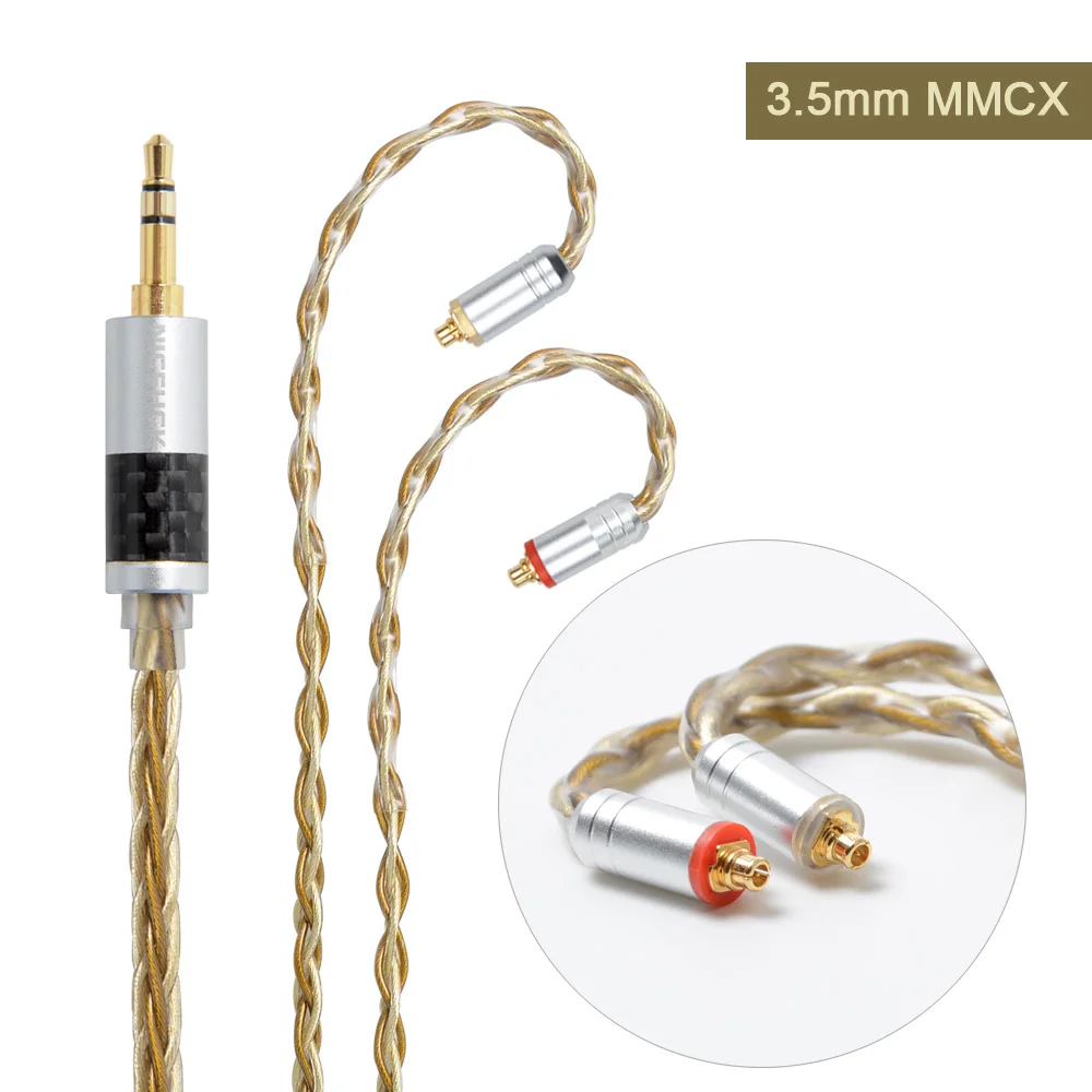 3.5mm plug with MMCX Nicehck Высокое качество 8 ядро один уровень с украшением в виде кристаллов Медь посеребренный кабель 3,5/2,5/4,4 мм разъем MMCX/2Pin разъем для nicehck F3 M6 - Цвет: 3.5mm plug with MMCX