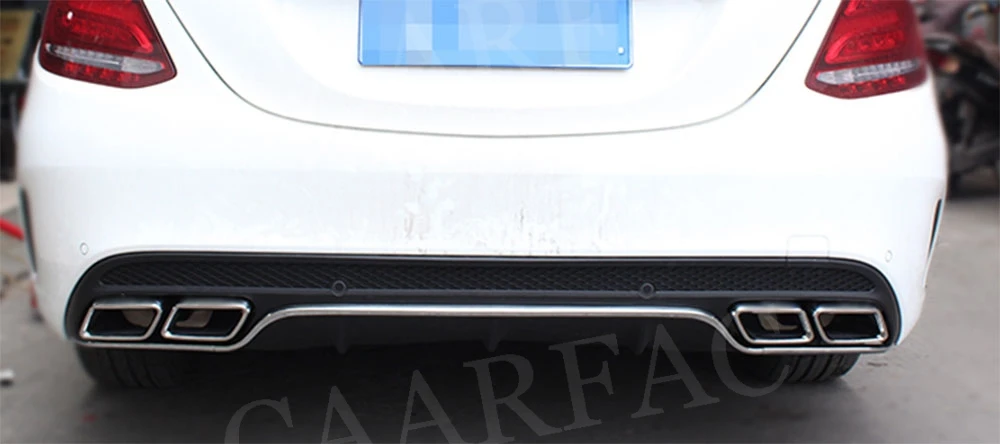 C Class ПП диффузор губа на задний бампер с выхлопная система для Benz W205 C200 C220 Седан 4