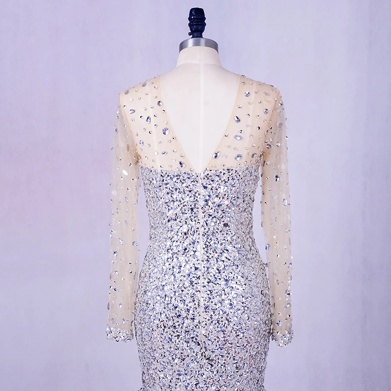 Robe De Soiree, вечернее платье с длинным рукавом,, Лори, кристаллы, блестящее шампанское, Русалка, платье для выпускного вечера, Формальные Длинные платья для свадеб