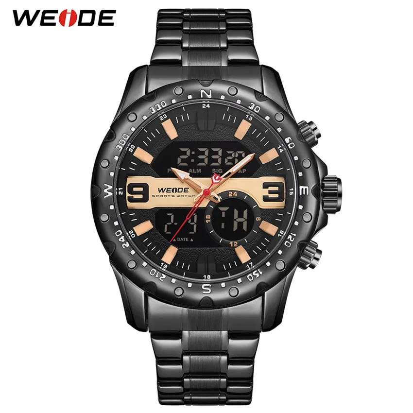 WH8502B-4C Бренд WEIDE, кварцевые часы с ЖК-дисплеем и цифровым хронографом, спортивные военные часы с полным календарем, наручные часы с ремешком из нержавеющей стали - Цвет: WH8502B-4C