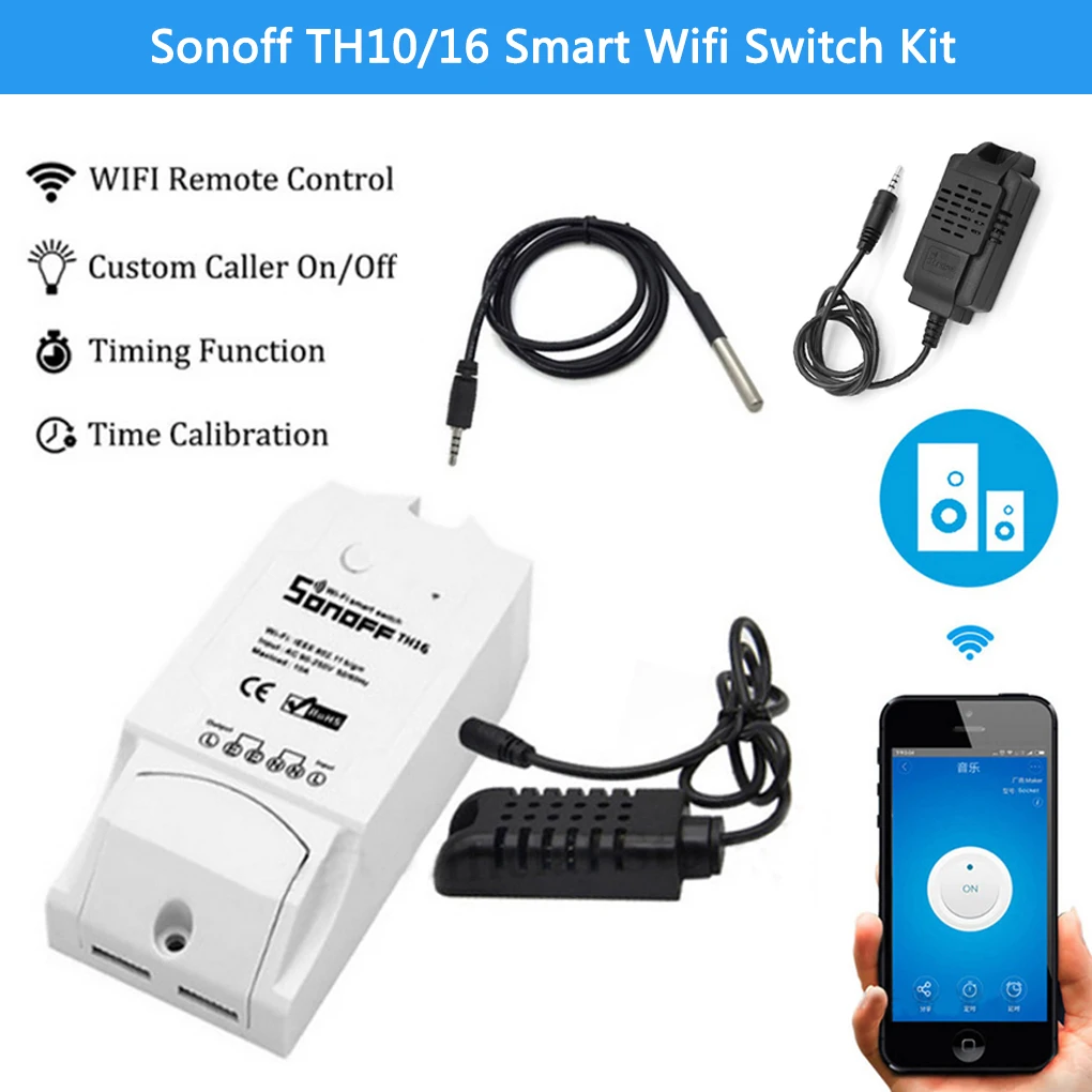 Sonoff TH10/16 умный переключатель Wi-Fi комплект домашней автоматизации+ Si7021/AM2301 датчик температуры и влажности работает с Alexa Google Home