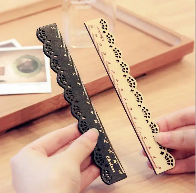 2 pcs / lot Creative South Korea Stationery Vintage Mori Scale Lace Wave Wooden Tile Student Measureor 15cm | Канцтовары для офиса