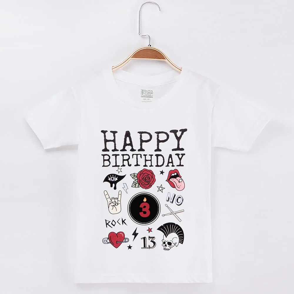 Коллекция года, детская одежда для дня рождения Футболка в стиле рок-н-ролл для детей, детские футболки из хлопка для мальчиков и девочек, топы, одежда для малышей - Цвет: White 3Y