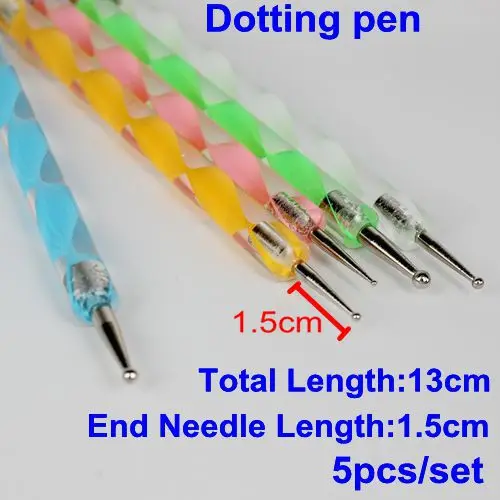 Free Shipping Dotting Pen 5pcs/set 2 Ways 5 Colors Dotting Marbleizing Painting Pen Tool Nail Art Dotting Tool Nail Care