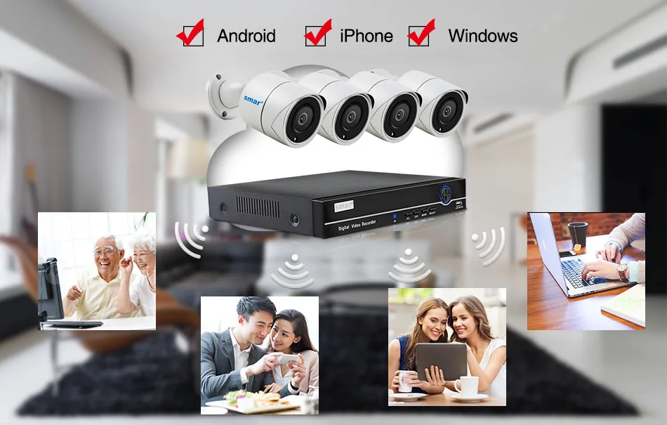Smh.265 камера безопасности Система 4CH 1080P POE NVR комплект 2.0MP металл открытый IP набор камер наблюдения HDMI P2P электронная сигнализация XMEYE