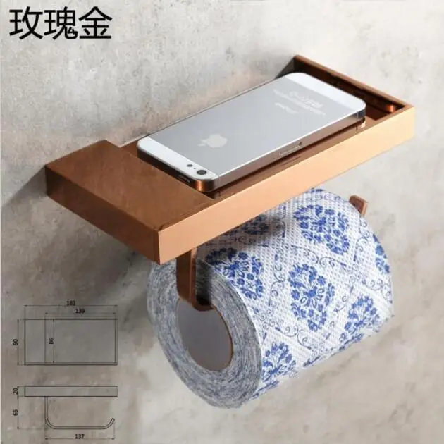 New Arrival Toilet Paper Holder With Phone Shelf Roll Rack Hooks Wall Mounted Copper 4 color | Обустройство дома