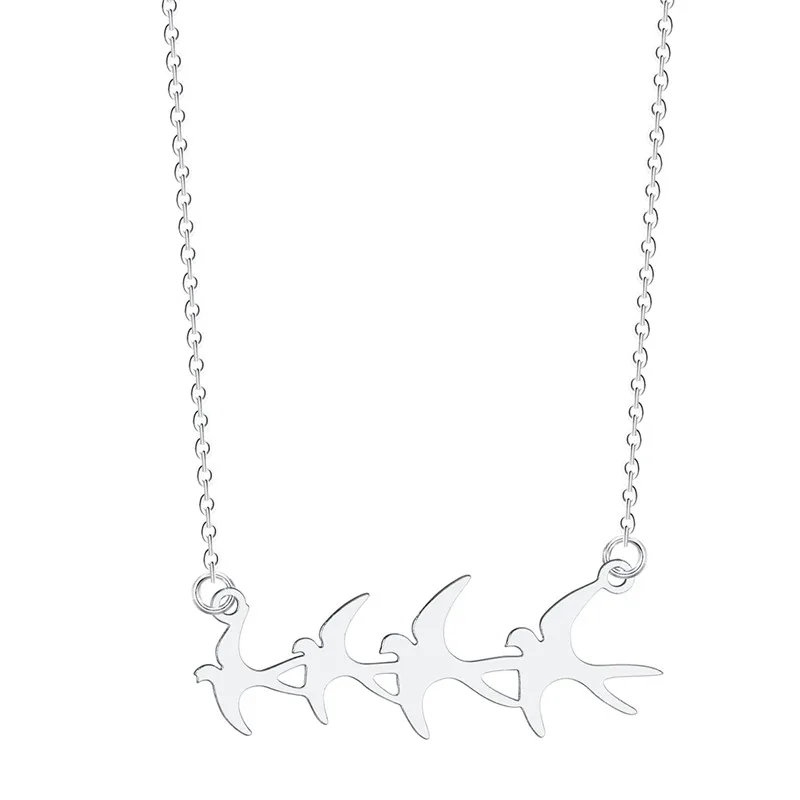 Silver Necklace Чандлер, новинка, ожерелье из нержавеющей стали, стая птиц, Крошечный Кулон, чокеры, чокер, животное, ласточка, Вера, команда, ювелирные изделия - Окраска металла: Silver Necklace