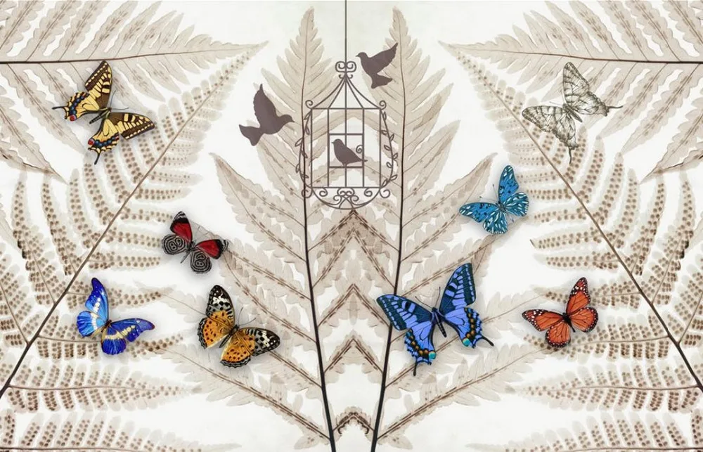 Ванная комната 3d обои старинные абстрактные птицы с бабочками для гостиная