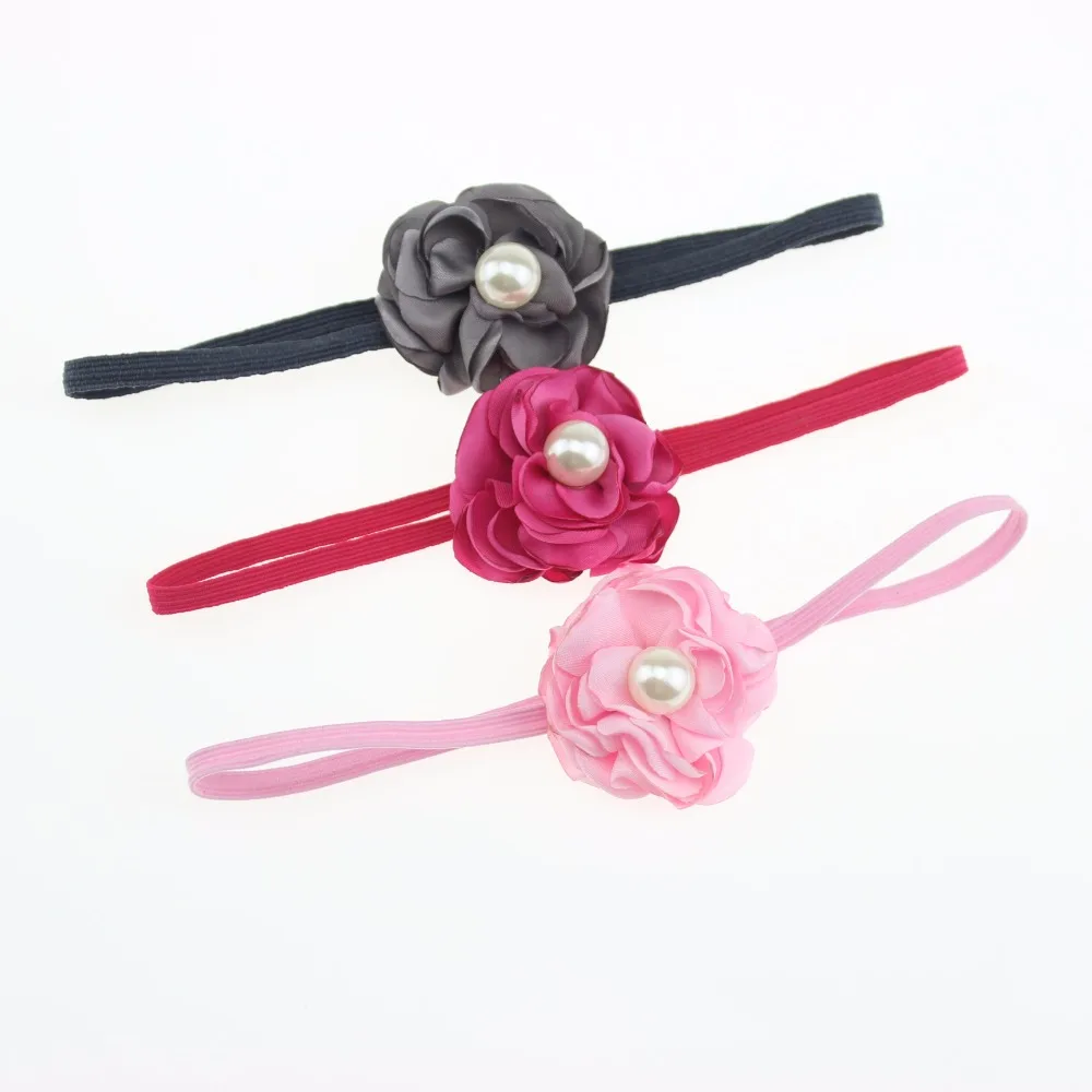 Ободки с жемчугом для девочек сатиновые розовые цветы волос Детские аксессуары