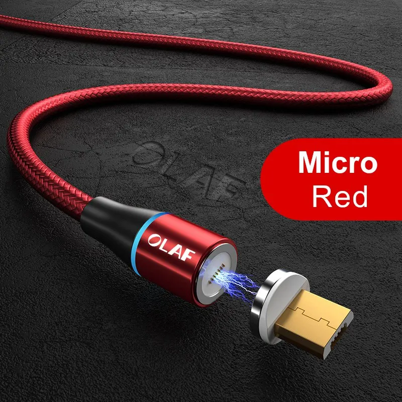 red micro cable Магнитный кабель OLAF 3A Micro USB для быстрой зарядки и передачи данных для iPhone XS 8 7 Магнитный кабель для зарядки type-C для samsung S10 Xiaomi - Цвет: red micro cable