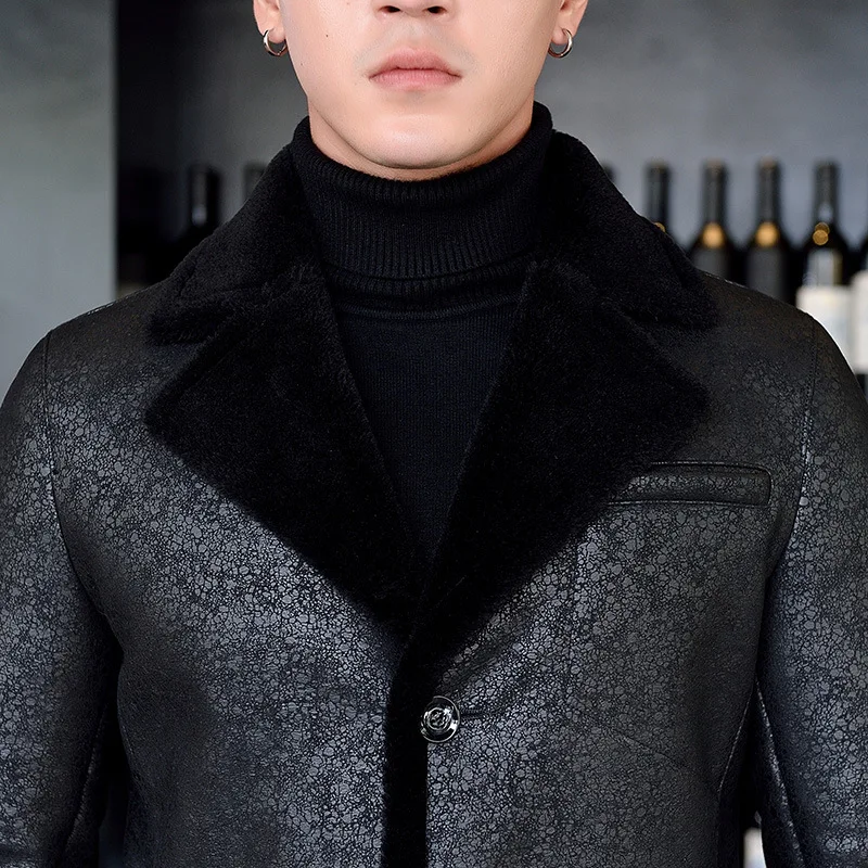 Мужская кожаная куртка пальто из 100% шерсти овечьей кожи Куртки искусственной