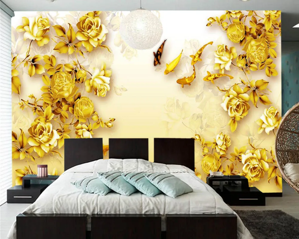 Китайский стиль "Золотая рыбка" в виде 3D обои с изображением цветов для отеля, ресторана, гостиной, дивана, телевизионной стены и спальни.