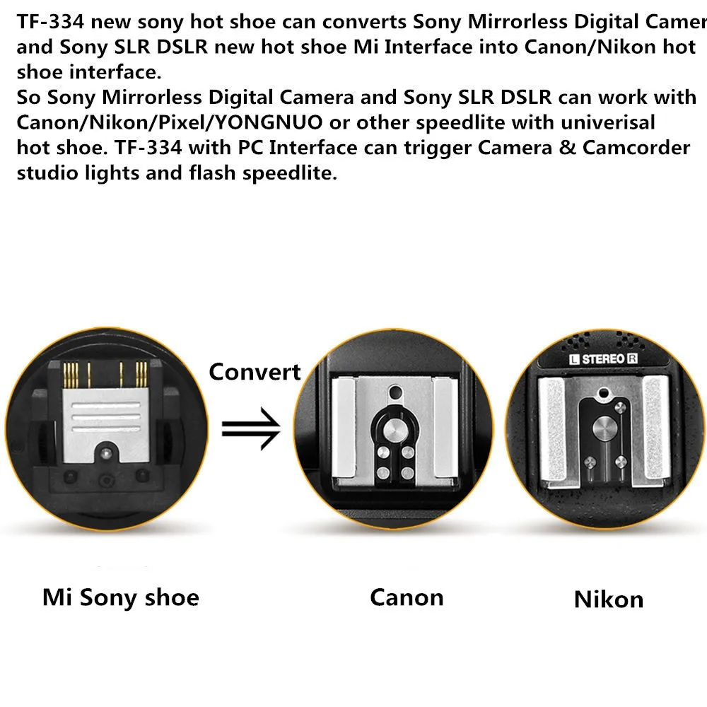 Pixel TF-334 Горячий башмак адаптер конвертер для sony A7 A7S A7SII A7R A7RII A7II NEX6 RX1 RX1R RX10 RX100II Ми Камера Canon Nikon