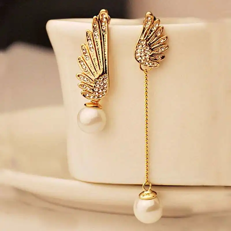 Женские серьги гвоздики с жемчугом золотистые крыльями 2021|earings|jewelry chandelier
