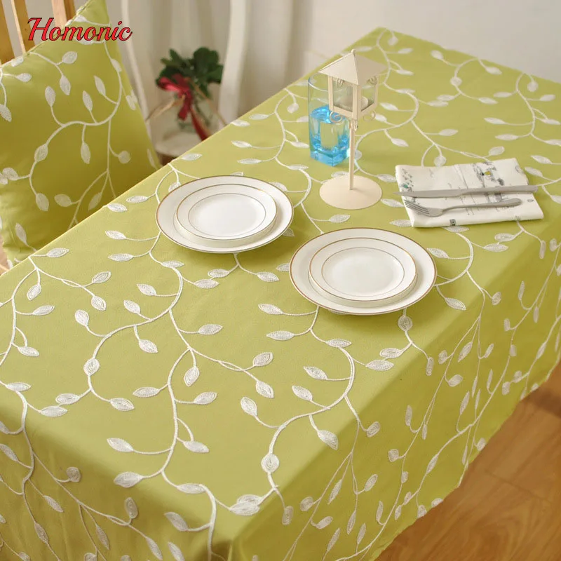 Квадратная скатерть с принтом листьев хлопковая прямоугольная синий зеленый