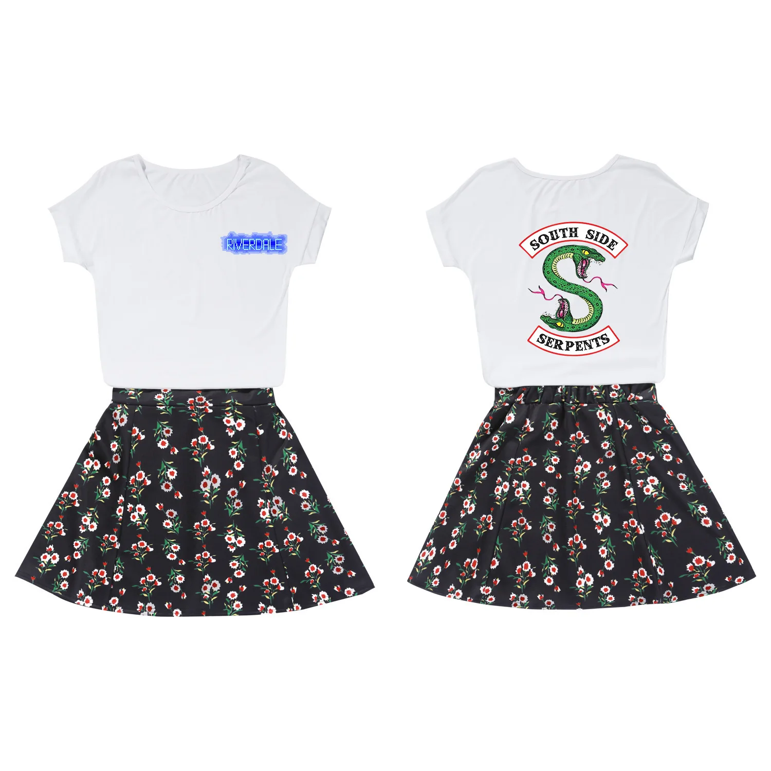 

RIVERDALE South Side Serpents Series Woman Set Leisure Self-cultivation Short Skirt Woman Dress Two Piece Leisure Sportwear
