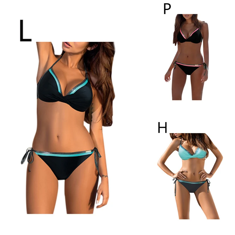 Летний комплект бикини из 2 предметов сексуальный купальник с лямкой на шее