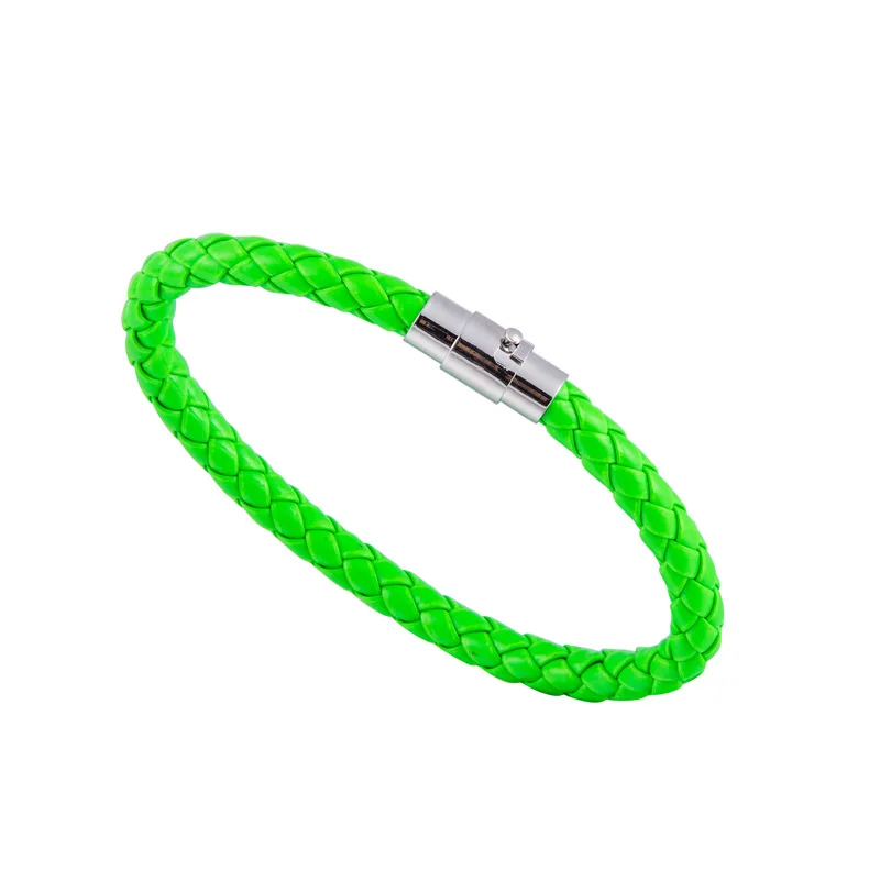 Fluorescent Green Тканый браслет 1 шт. пара браслет на магнитной застежке Мужчины Женщины Плетеный кожаный стальной кожаный шнур унисекс - Окраска металла: Fluorescent Green