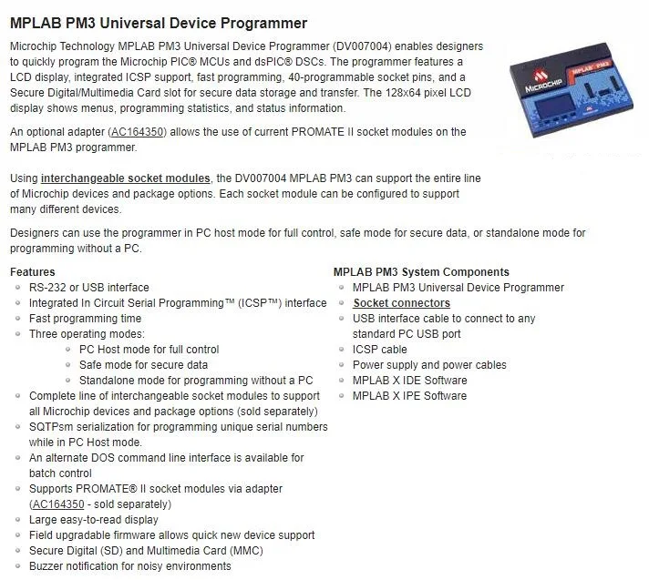 1 шт. x DV007004 PIC Micro MCU MPLAB PM3 универсальное устройство программист