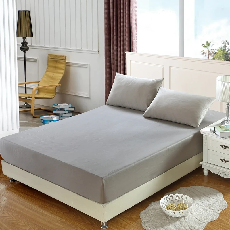 

1pc 100% Cotton Solid Color Fitted Sheet Stripe Mattress Cover Four Corners With Elastic Band Bed Sheet