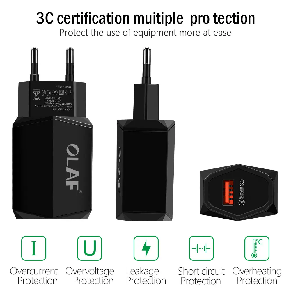 Олаф 2.4A USB зарядное устройство Quick Charge 3 0 быстрое QC3.0 QC2.0 18 Вт портативный настенный