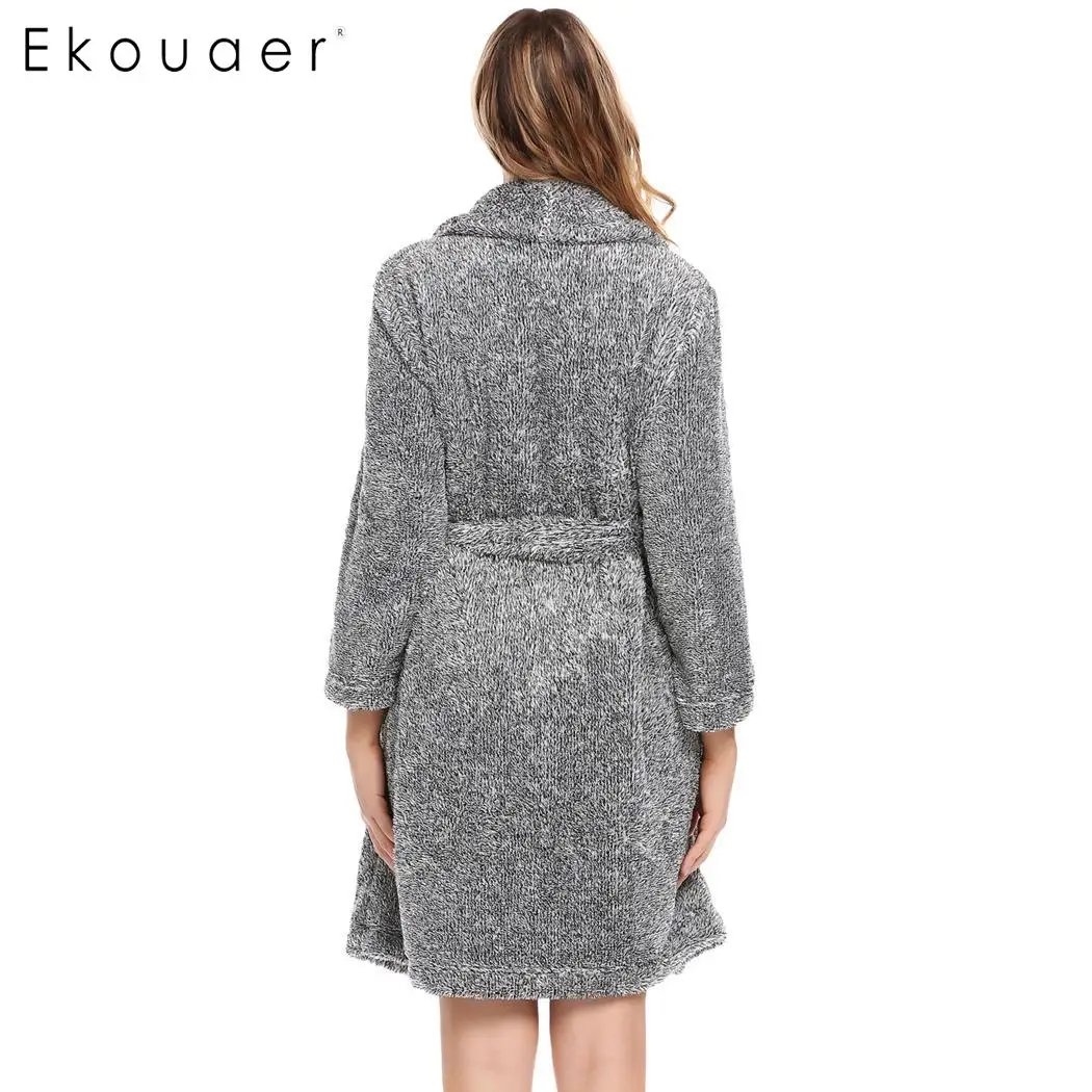 Ekouaer/Зимний женский плюшевый банный халат кимоно с длинным рукавом шаль воротник