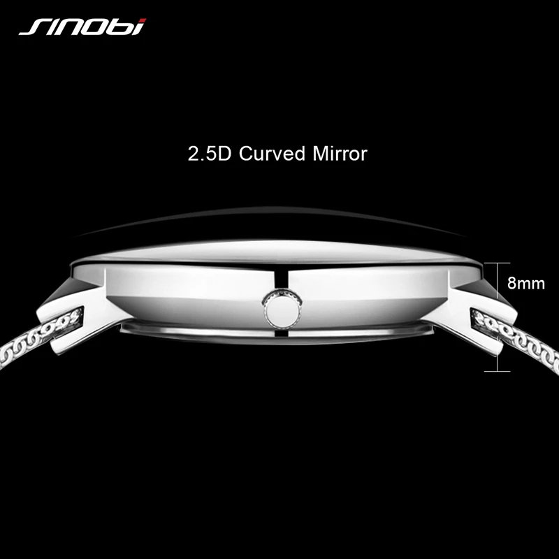 Часы SINOBI Мужские ультратонкие с сетчатым ремешком большим циферблатом