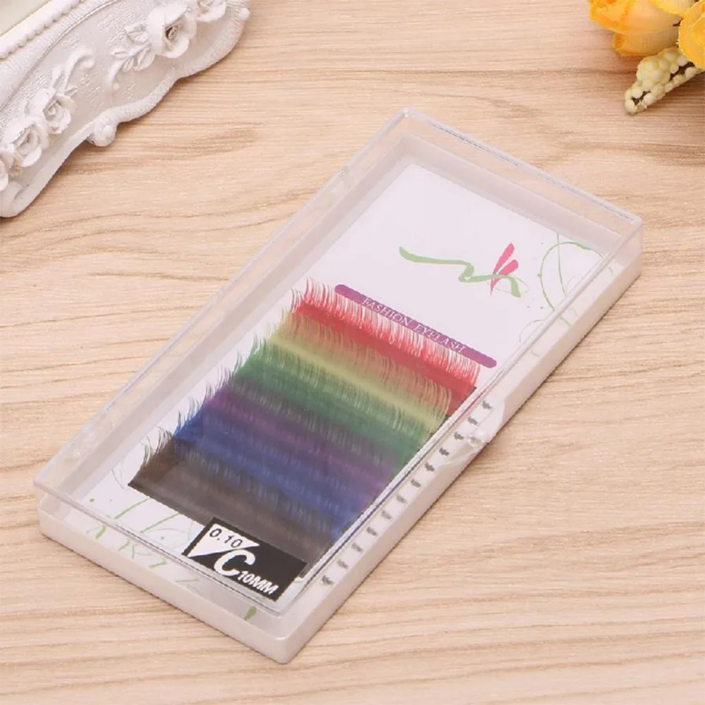 12 рядов/лоток 6 цветов радуги 0.1 мм Красочные наращивания ресниц 100% ручной работы