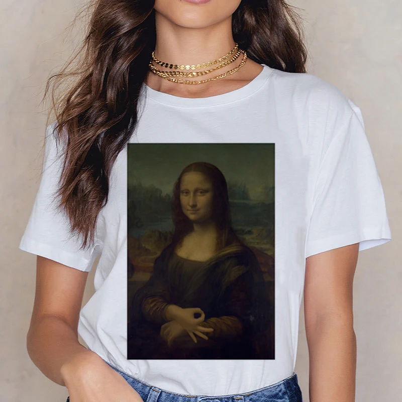 Новинка, Mona Lisa, 90 s, футболка для женщин, модная, Ретро стиль, Винтажная футболка, стильная, эстетическая, Harajuku, футболка, Ullzang, белая, женская футболка - Цвет: 3239