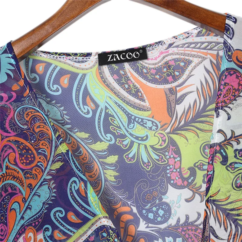 Zacoo женские Цветочные Пейсли печати Повседневная Блузка Свободные кисточкой