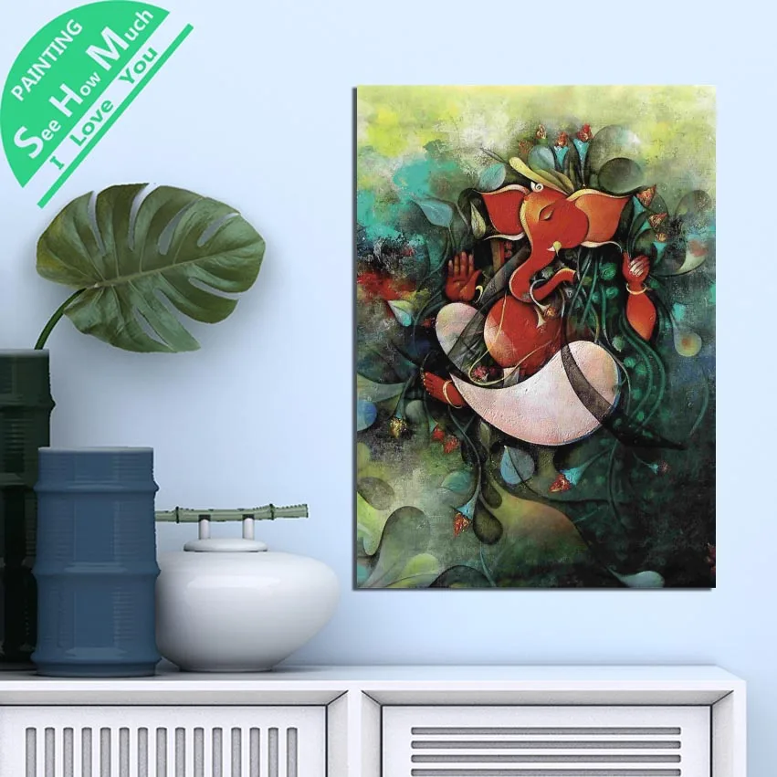 

1 Piece Green India Lord Ganesh HD Printed Canvas Wall Art Posters and Prints Poster Painting Framed Artwork Room Decoration