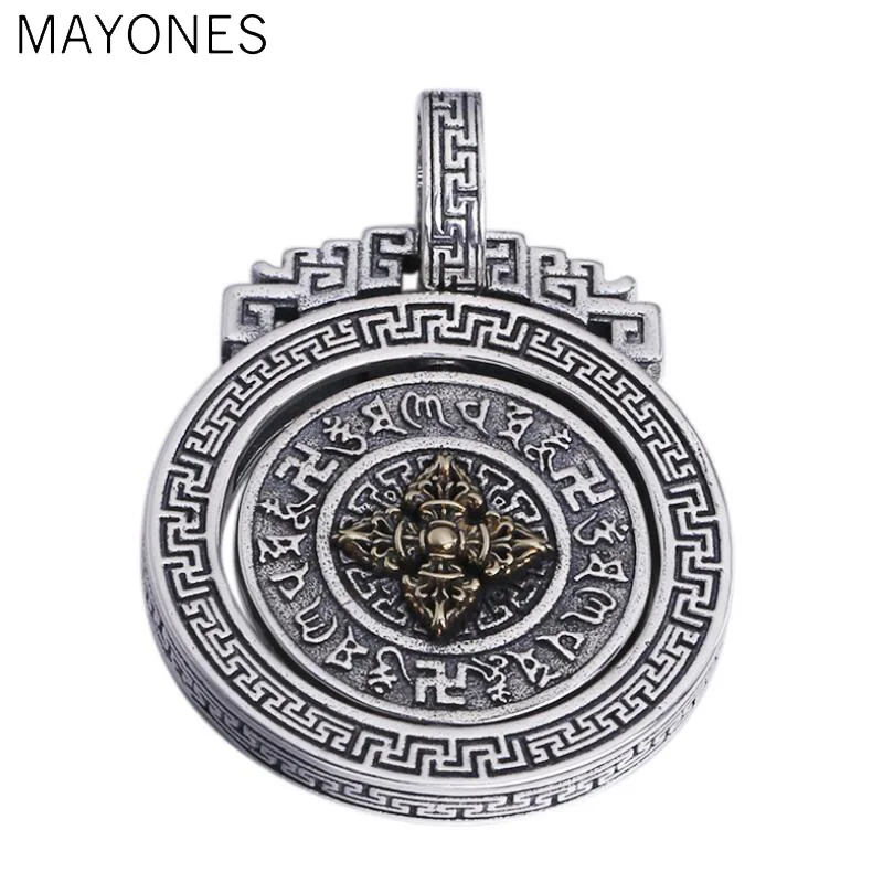 MAYONES Серебро 925 Тибетский ОМ шесть Подвеска со словами стерлингов в тибетском стиле кулон Винтаж чистого серебра буддистская Ваджра кулон