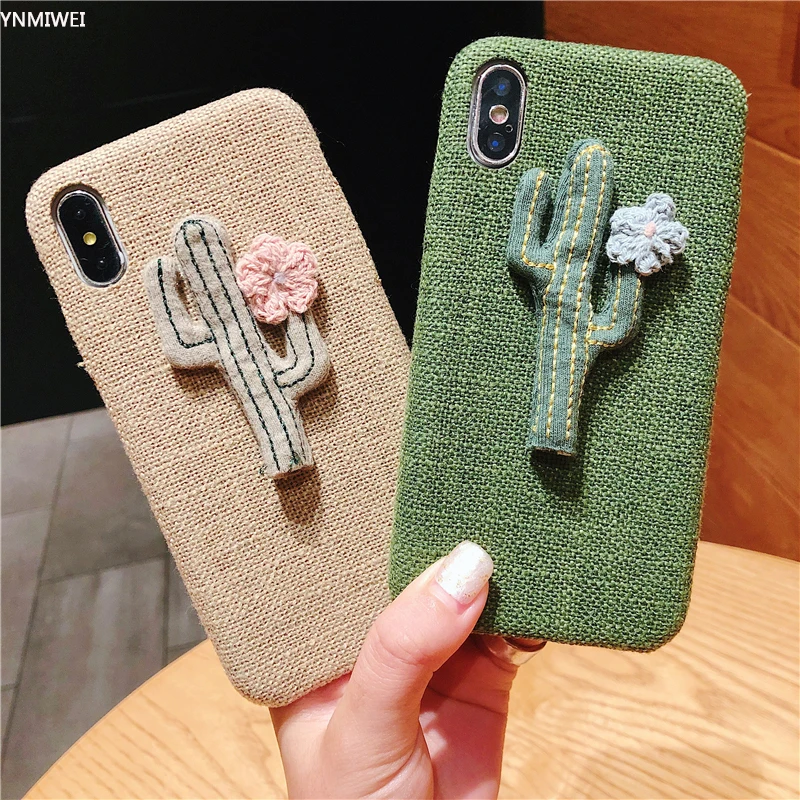 Soft Case For Iphone X Xs XR Max Anti-slip Cute Cactus fabric Canvas Plush Cover 6 6S 7 8 Plus Shell |