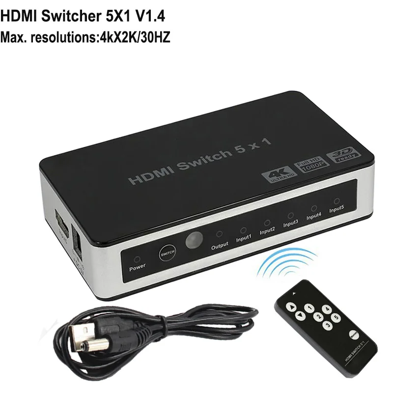 4K HDMI 5X1 4K HDMI 2X2 переключатель разветвитель Матрица 2X4 5X1 Коммутатор HDMI с пультом дистанционного управления и блок питания для STB, синий dvd-плеер, 4K HDTV - Цвет: 4K HDMI 5X1