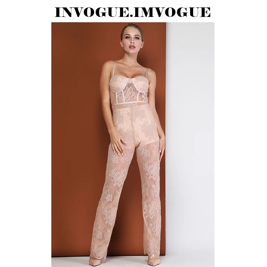 INVOGUE. Женский кружевной комбинезон с открытой спиной IMVOGUE однотонный Облегающий