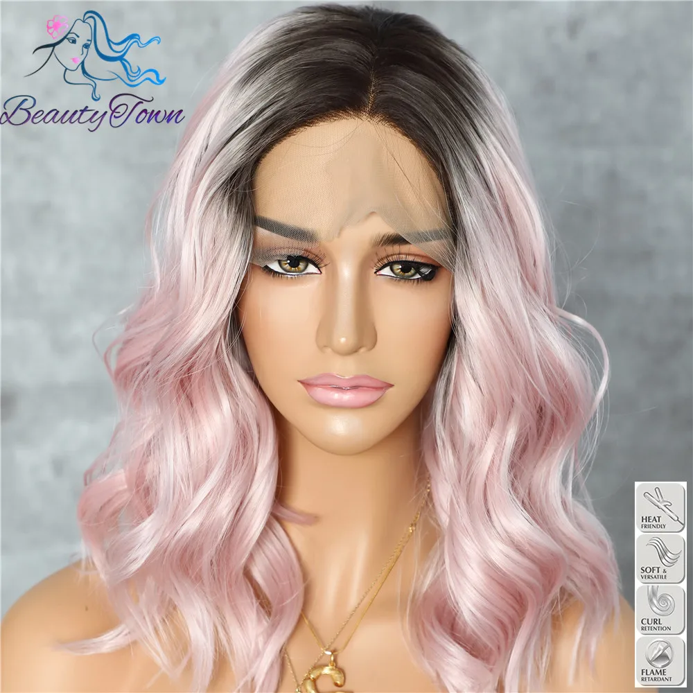 BeautyTown темный корень Омбре фиолетовый красочные короткие волосы блоггер ежедневный макияж Glueless синтетические кружева перед Свадебная вечеринка парики