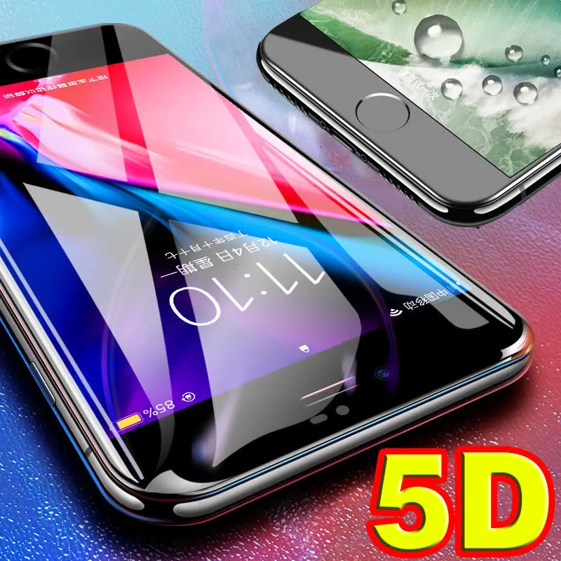 Полноэкранное Защитное стекло для iPhone 8 7 Plus X 5D изогнутое закаленное 6 6s защитная