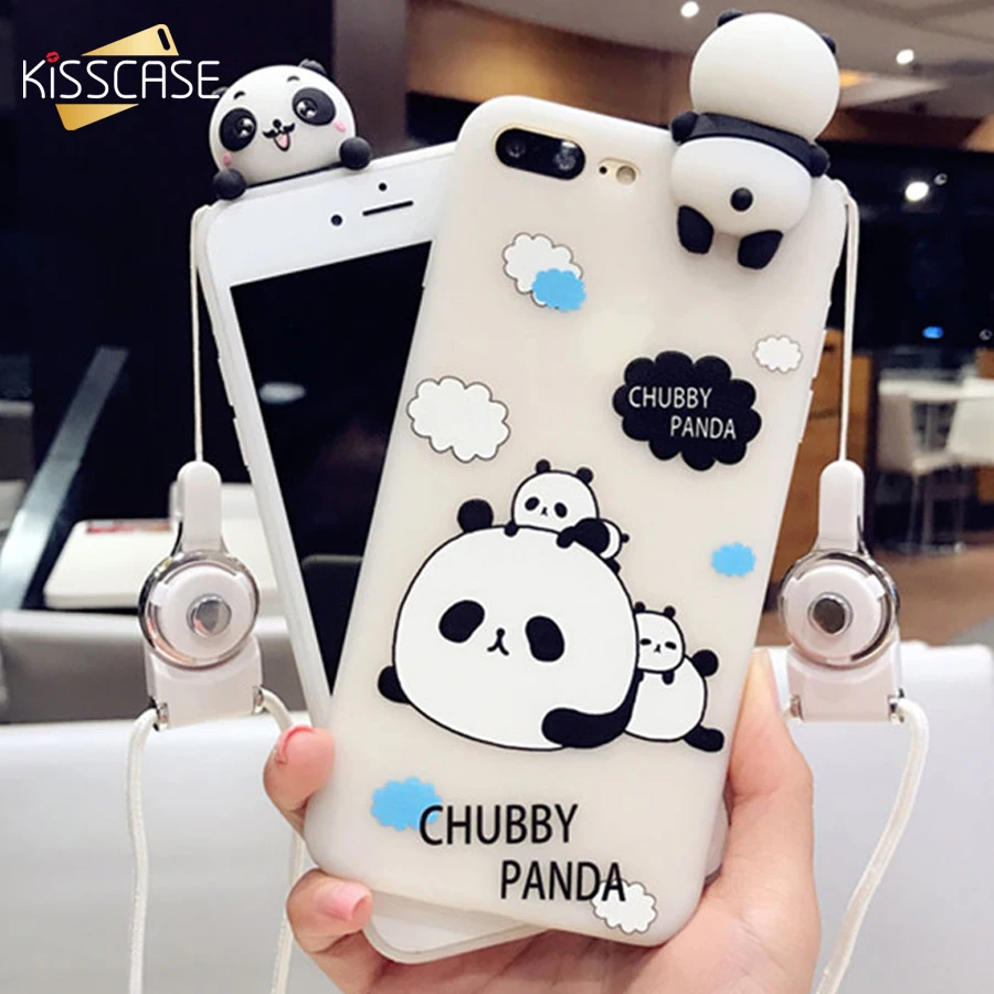 KISSCASE 3D Cartoon Cases For iPhone 7 8 6 6s Case Panda Cute Korean Silicone Plus X Covers Capinhas Coques |