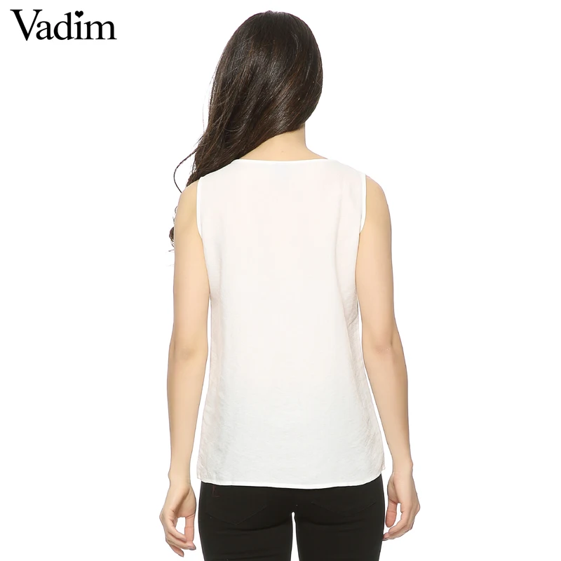 Vadim New Fashion Ladies' white Embroidery blouses sweet vintage brief O neck sleeveless shirt casual slim brand top WT75 |