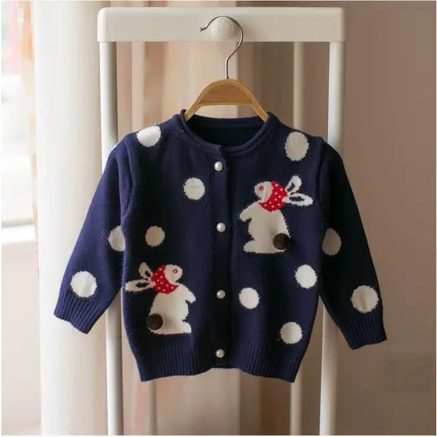 Royal blue Рождественская куртка для девочек; свитер; осенне-зимний Кардиган; шерстяной детский свитер; вязаная одежда с бантом и жемчужинами для девочек; верхняя одежда - Цвет: Royal blue