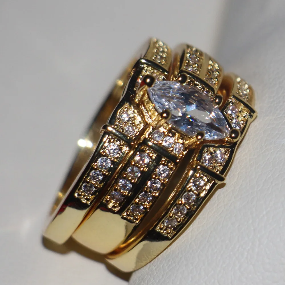 Choucong Wieck Винтажные Ювелирные изделия груша огранка 14KT желтое золото заполнены белый AAA CZ камни Свадебный женский набор колец подарок Размер 5-11