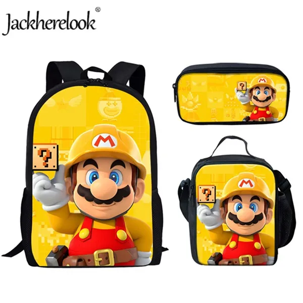 Jackhereook большие школьные сумки набор для мальчиков Детский рюкзак для детей Аниме Супер Марио Bros печатных начальной Mochila школьный рюкзак - Цвет: HMC1444CGK