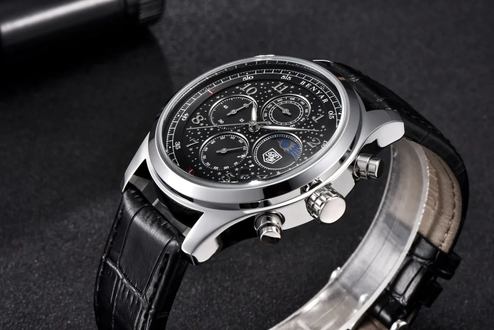 BENYAR Топ люксовый бренд Moon Phase часы мужские водонепроницаемые Хронограф военные спортивные кварцевые часы мужские часы Relogio Masculino