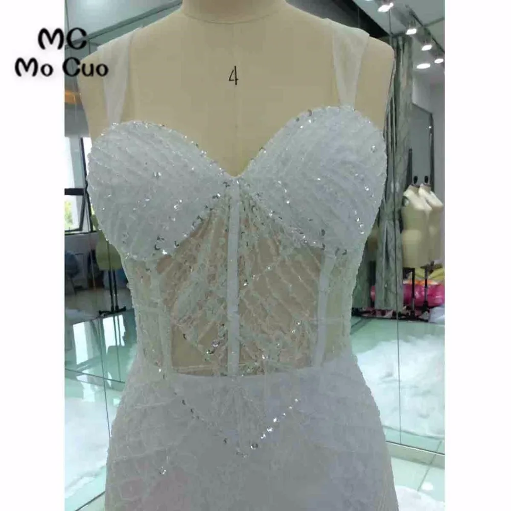 Посмотреть хотя 2018 Роскошные свадебные платья русалки кружева бисером подсчет