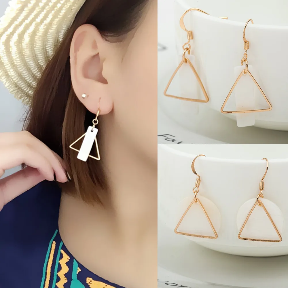 

Triangle Drop Earrings Round Circle Shell Earring Women Gold Simulated Pearl Charm Fashion Ear Jewelry Pendientes