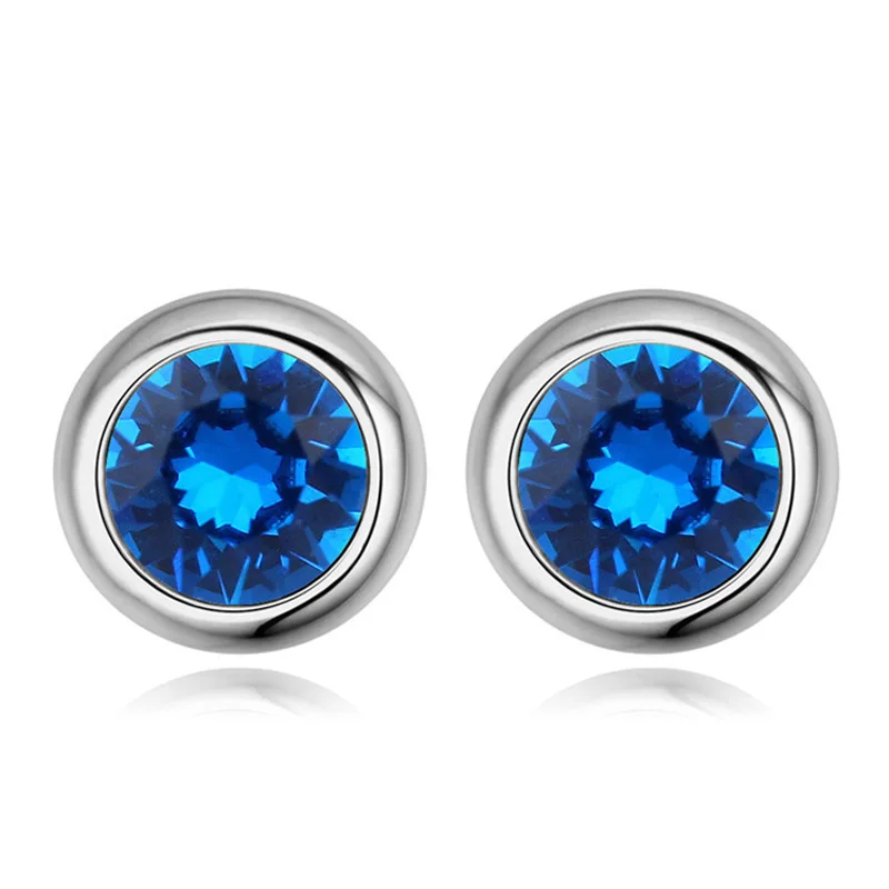 Sapphire Простые круглые серьги-гвоздики С Оригинальными кристаллами SWAROVSKI Модные Серьги серебряного цвета вечерние ювелирные изделия подарок для женщин - Окраска металла: Sapphire