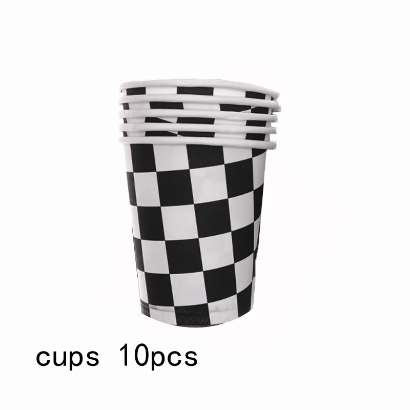 cup10pcs Черно-белый клетчатый Шахматный набор для вечеринки, столовая посуда, тарелка для чашек, соломенная коробка для конфет на день рождения, вечерние украшения для детского душа - Цвет: cup10pcs