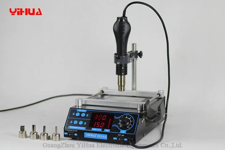 YIHUA 853AA воздушная паяльная станция с ЖК-регулируемым электронным горячим воздушным пистолетом PCB для подогрева и ИК-станция для подогрева bga паяльная станция